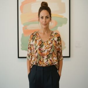 Karen Scott Printed v Neck Womens Top Size 2x